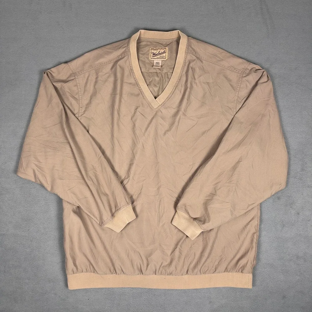 Vintage 90s Woolrich Mens L Tan Khaki Windbreaker Pullover V-Neck Anorak